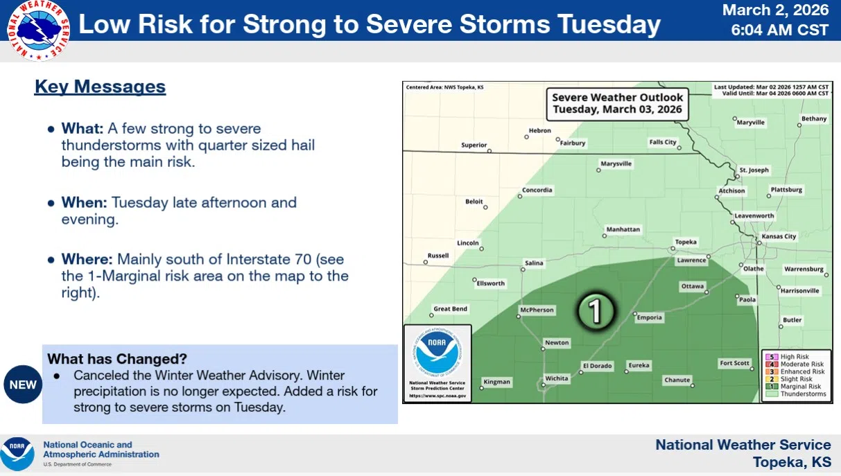 Marginal severe weather risk ahead Tuesday night