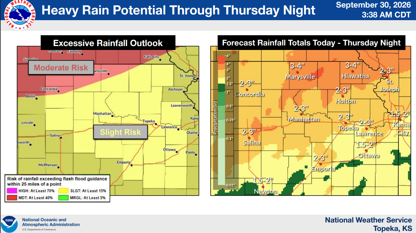 Heavy rain possible through Thursday night; slight-to-marginal severe weather Wednesday evening