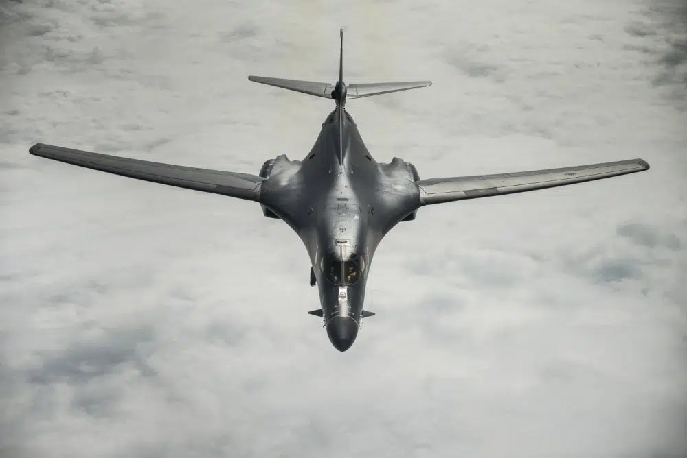 A B-1B lancer bomber airplane in flight