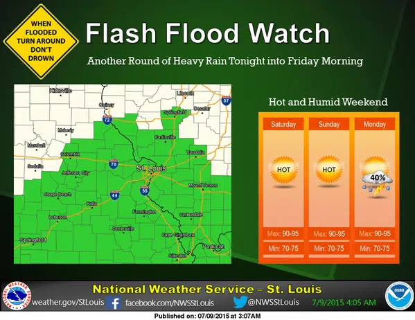 Flash Flood Watch tonight into Friday morning, one more round of heavy rain before heat