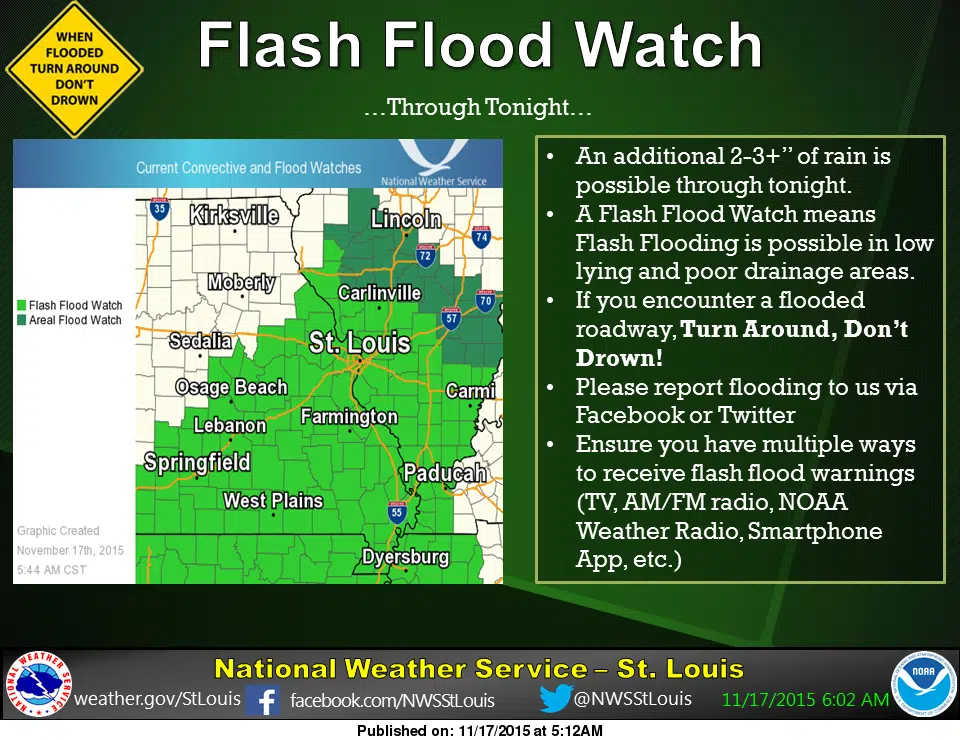 Flash Flood Watch Continues--NWS says 2 to 3 more inches of rain possible