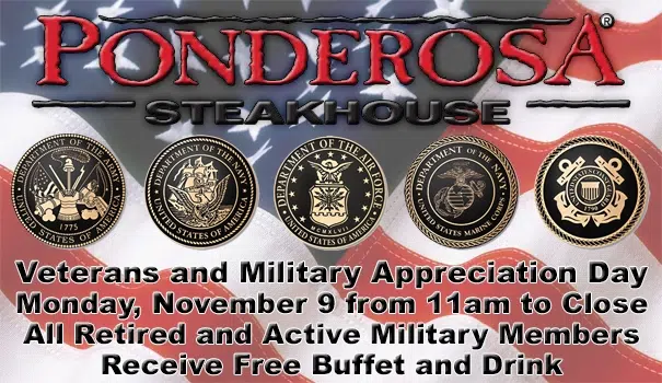 Ponderosa Veterans & Military Appreciation Day Monday, November 9