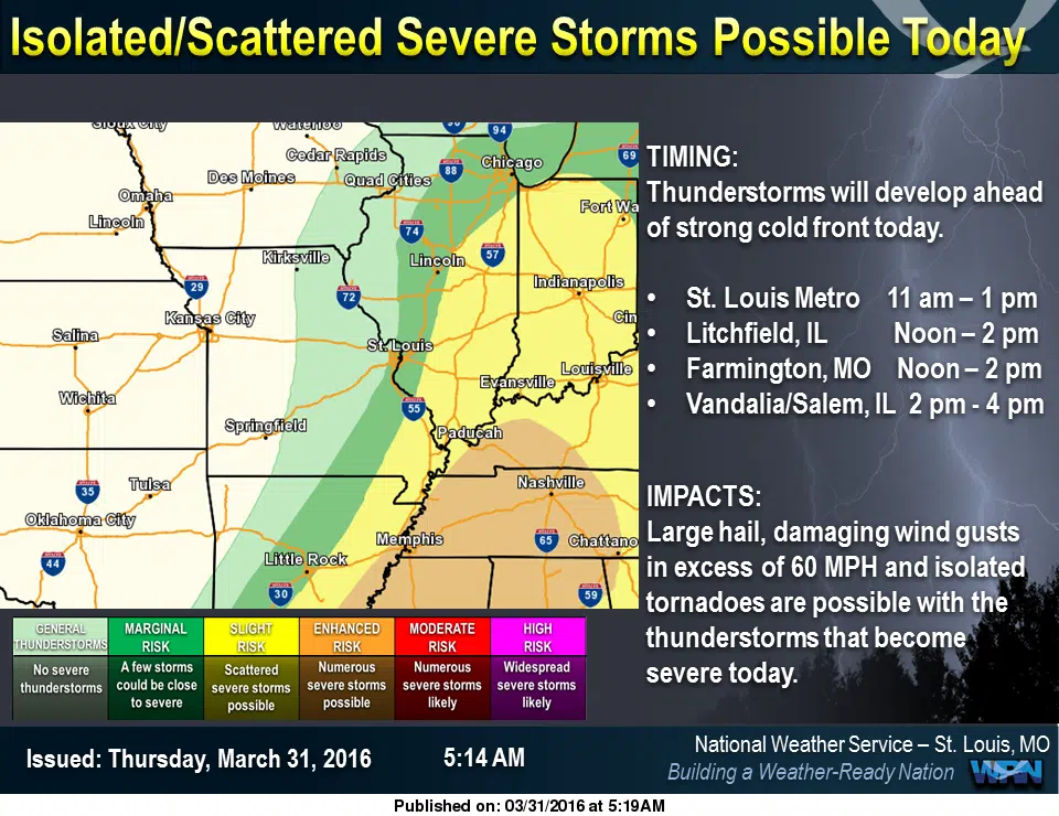 Severe Storms possible today--NWS puts our area in "Slight" Risk 