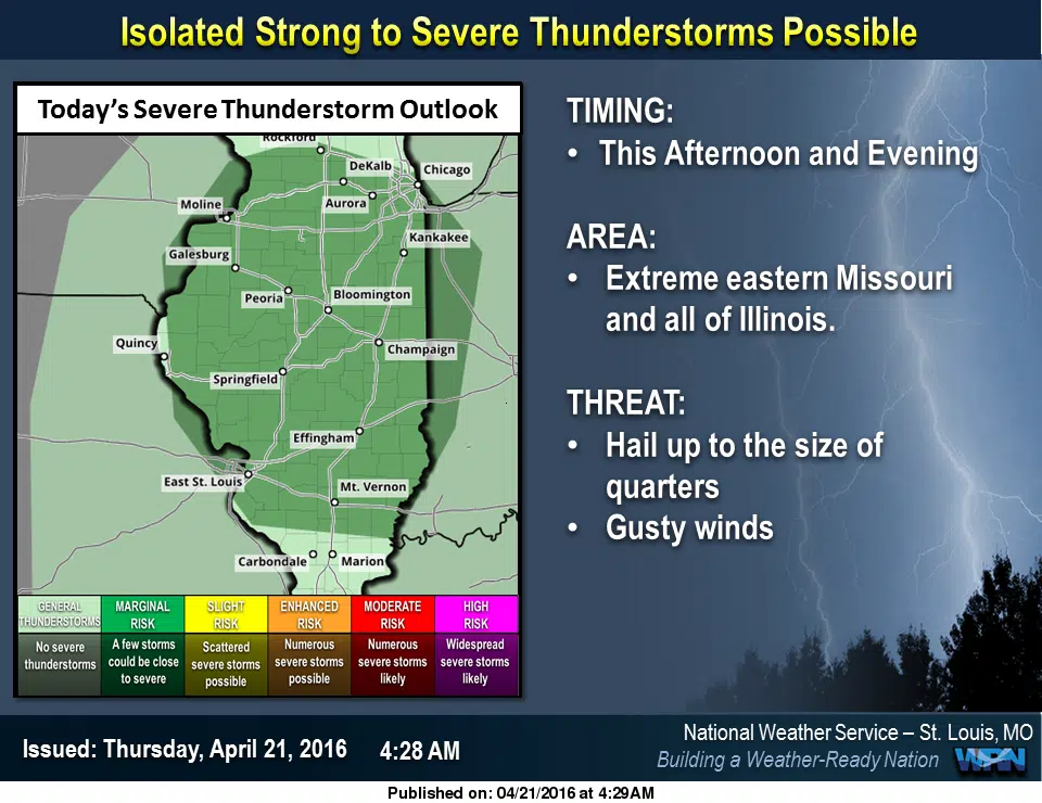Some Isolated Strong to Severe storms could make their way thru the area this afternoon, tonight