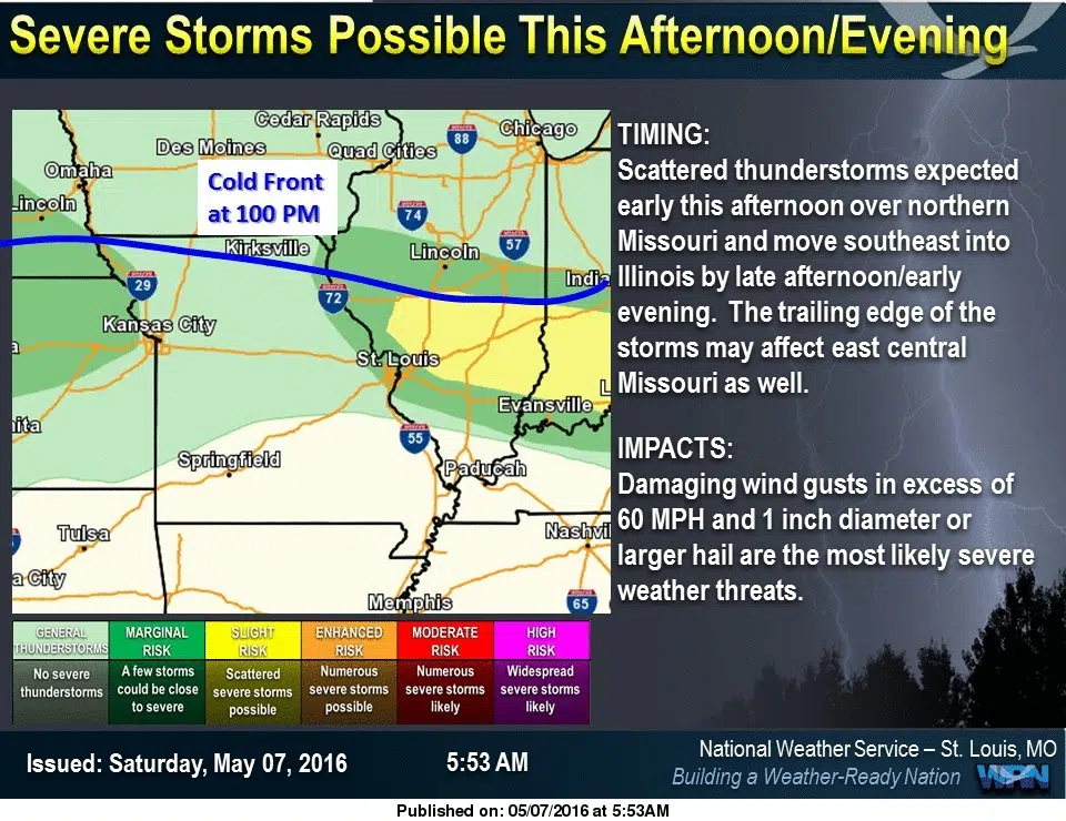 Severe Storms are possible late this afternoon/early this evening 