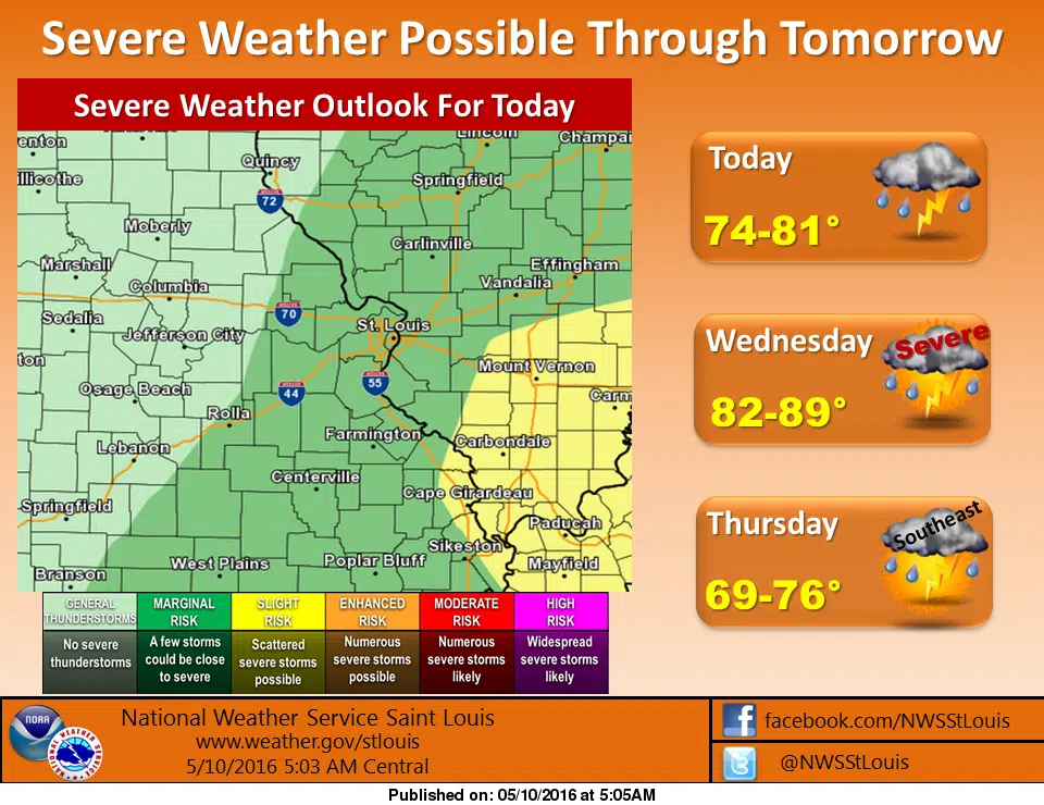 Another chance of severe storms today, looks to be bigger chance on Wednesday 