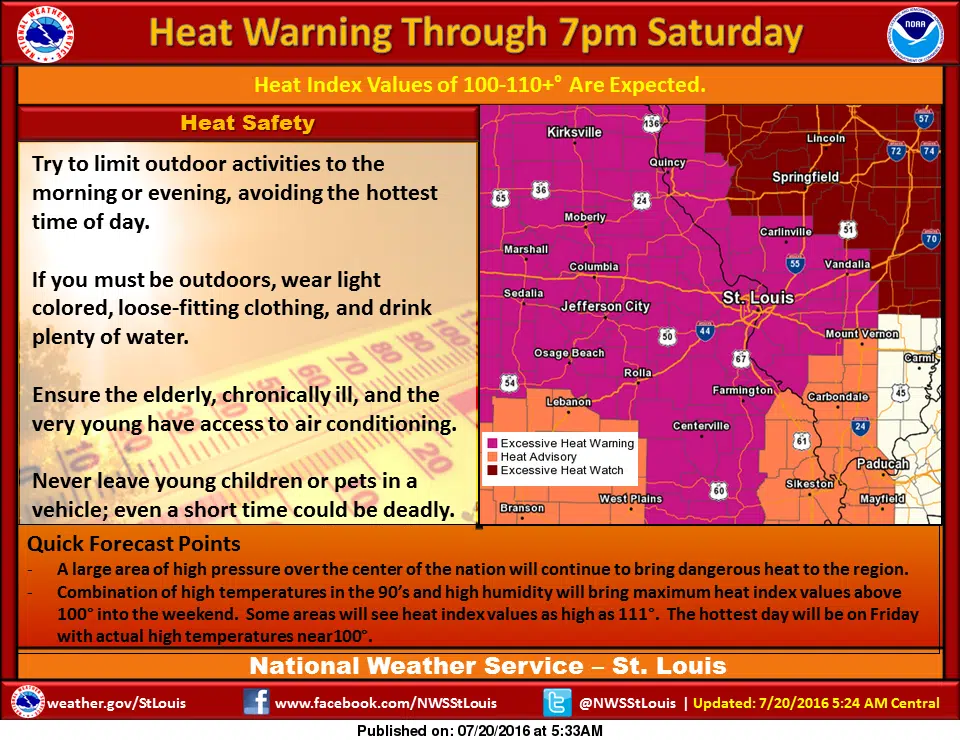 Excessive Heat Warning until 7 pm Saturday 