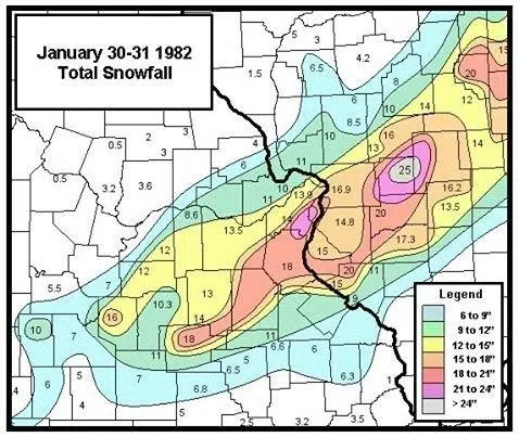 This date 35 years ago the area was digging out from 2 feet of snow with the Blizzard of 1982