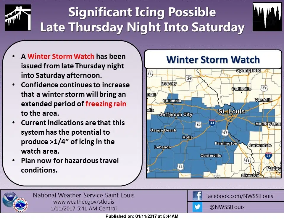 Some area counties under a Winter Storm Watch beginning 12a Friday--Fayette Co not included at this time