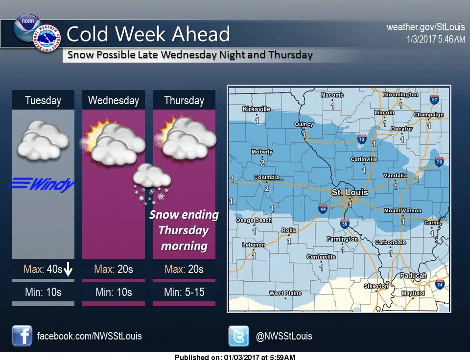 Snow looks to be on the way Wednesday night/Thursday morning 