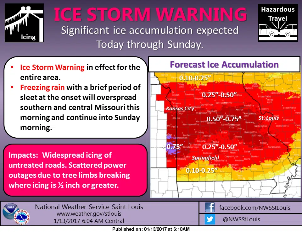 Latest forecast showing up to one-tenth of an inch of ice today, up to one-third of an inch tonight