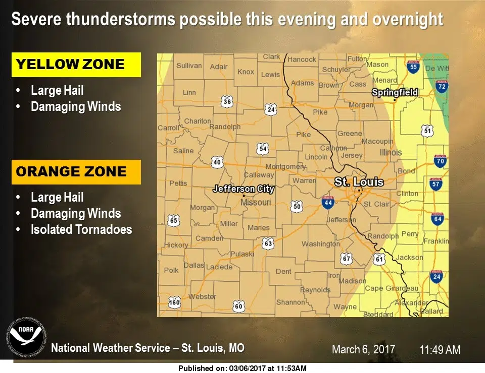 Latest Weather Map from NWS shows large hail, damaging winds for our area