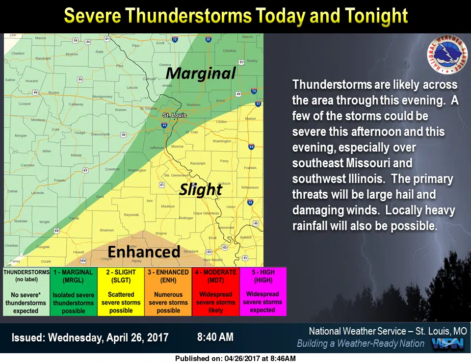 Latest Map from NWS shows threat of Severe Weather for the area this afternoon/evening