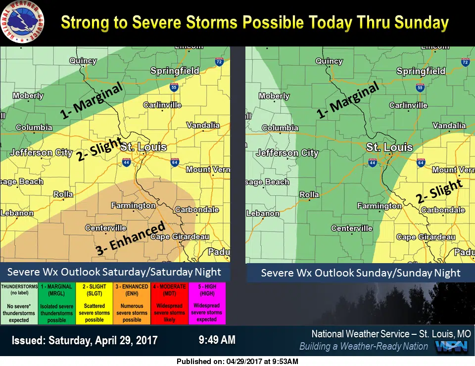 Along with the Heavy Rain, there is also a threat of Strong to Severe Storms thru Sunday