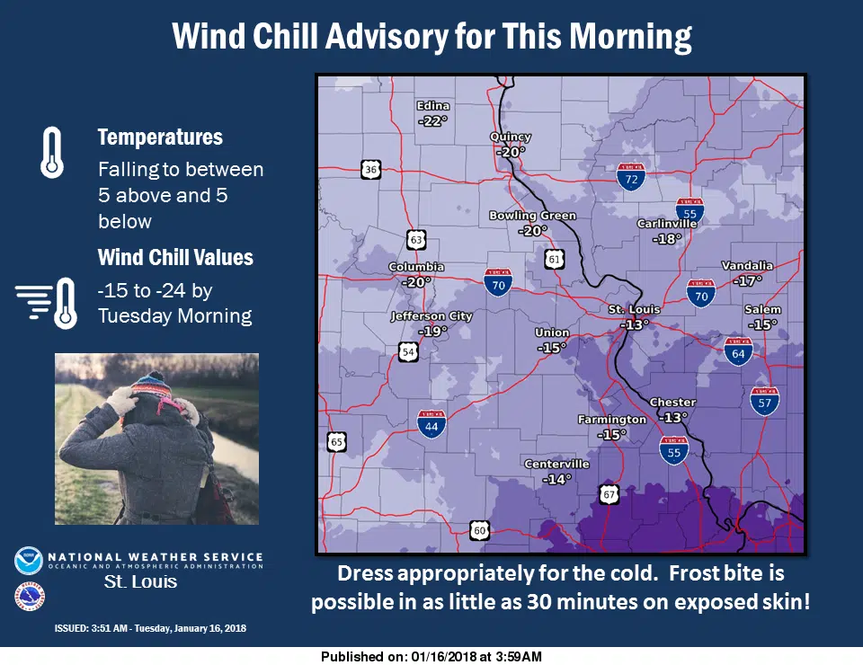 Wind Chill Advisory until Noon Today---Bitterly Cold today 