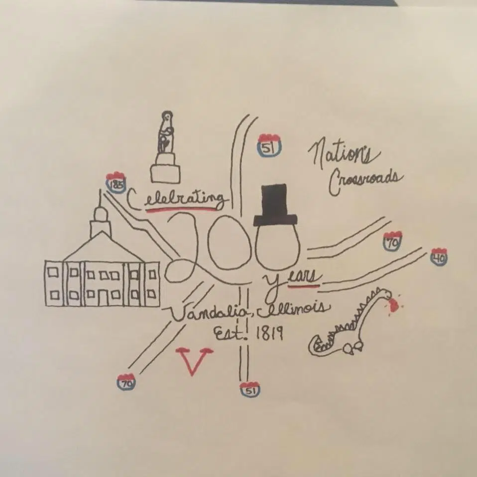 Drawing by Leo Krueger selected as "Family Friendly" Logo for Vandalia Bicentennial 