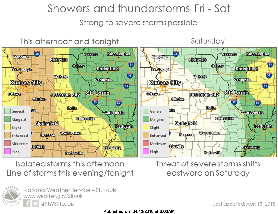 Strong to Severe Storms possible for tonight & Saturday afternoon 