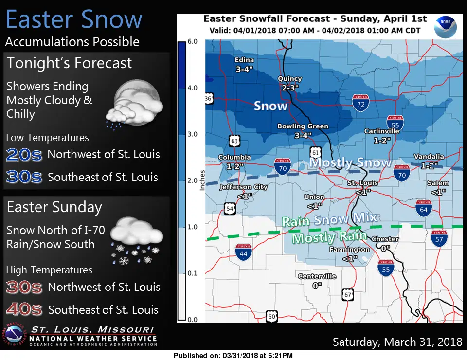 Easter Snow is on the way---1 to 2 inches for our area 