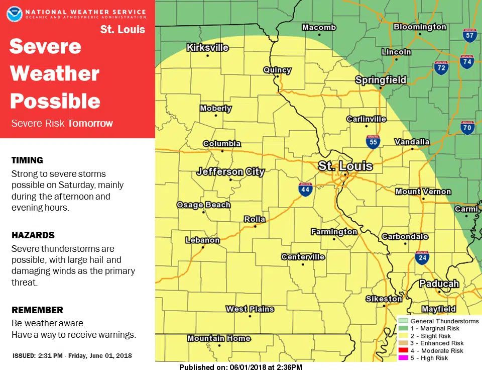 NWS says severe storms possible Saturday afternoon & evening   