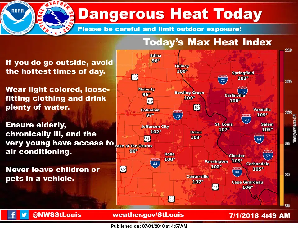 Excessive Heat Warning remains in effect until 7 pm 
