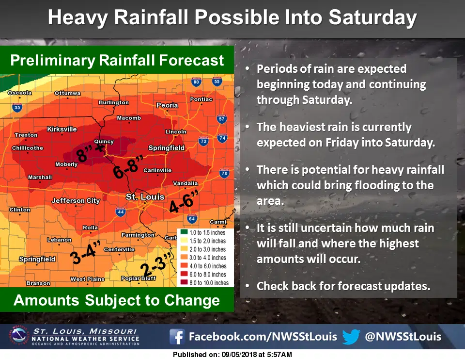 Heavy Rains on the way to the area thru Saturday 