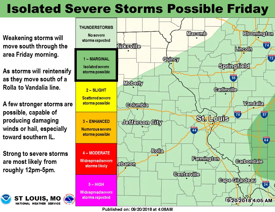 Isolated severe storms are possible on Friday 