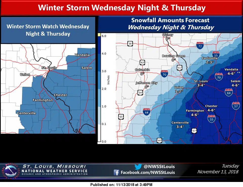 Newest Info from NWS showing 5" of Snow for area on Wednesday night/Thursday 