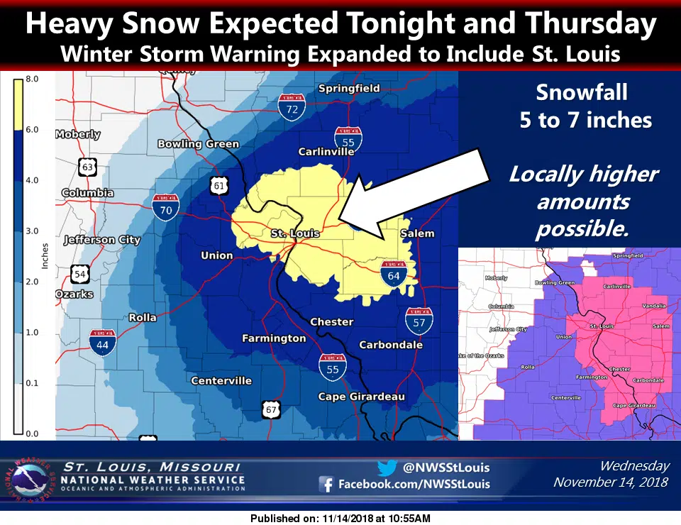 Latest forecast showing even more snow for our area--the bulk to come late tonight/early Thursday