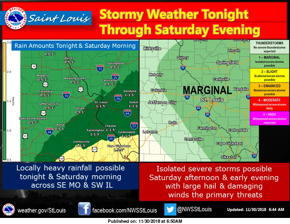 Heavy rains tonight and Saturday, severe storms also possible on Saturday afternoon & evening. 