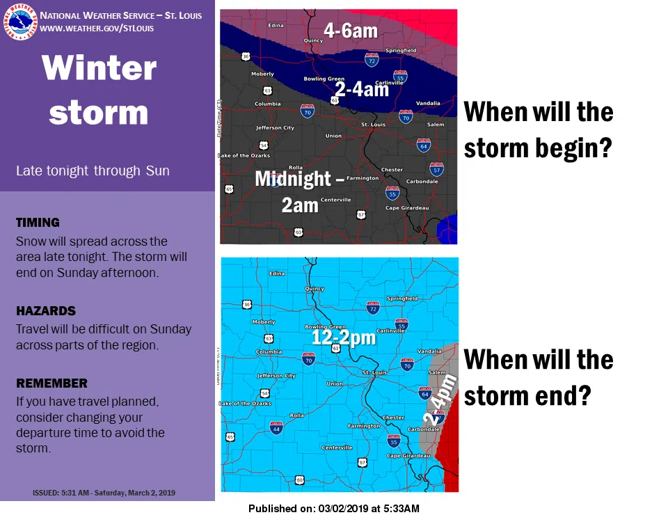 Winter Weather Advisory in effect from 12 am to 3 pm on Sunday