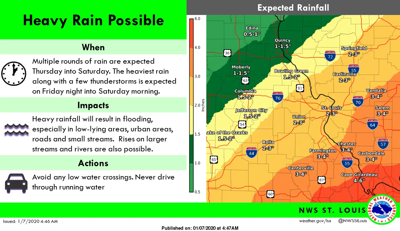 Heavy Rains coming to the area later this week----could see 3 to 4 inches of rain