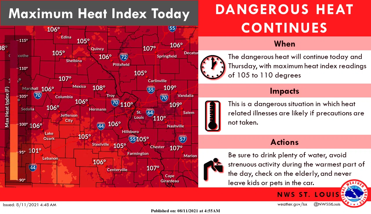 Heat Advisory remains in effect until 8 pm on Thursday