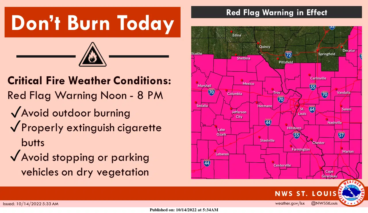 Red Flag Warning for critical fire weather conditions in effect from 12 pm to 8 pm today