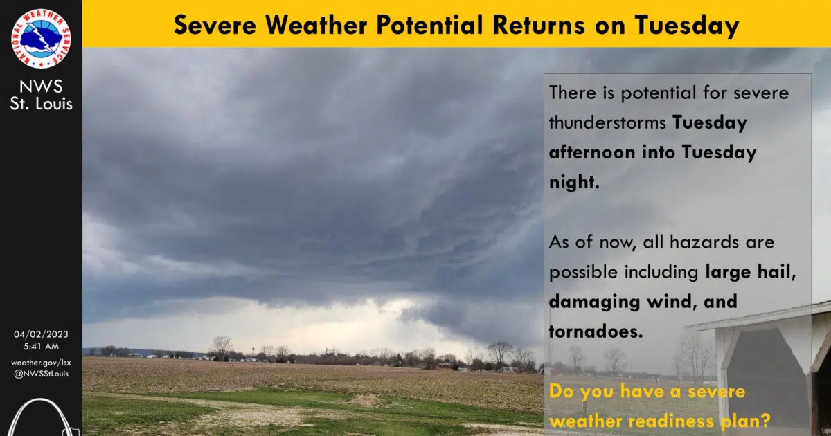 Sunny & Mild Today—Threat for Severe Weather returns Tuesday Vandalia