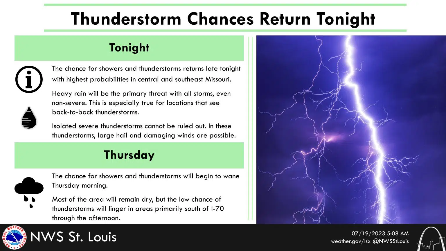 Chance of Showers & Storms tonightIsolated Severe Storms possible