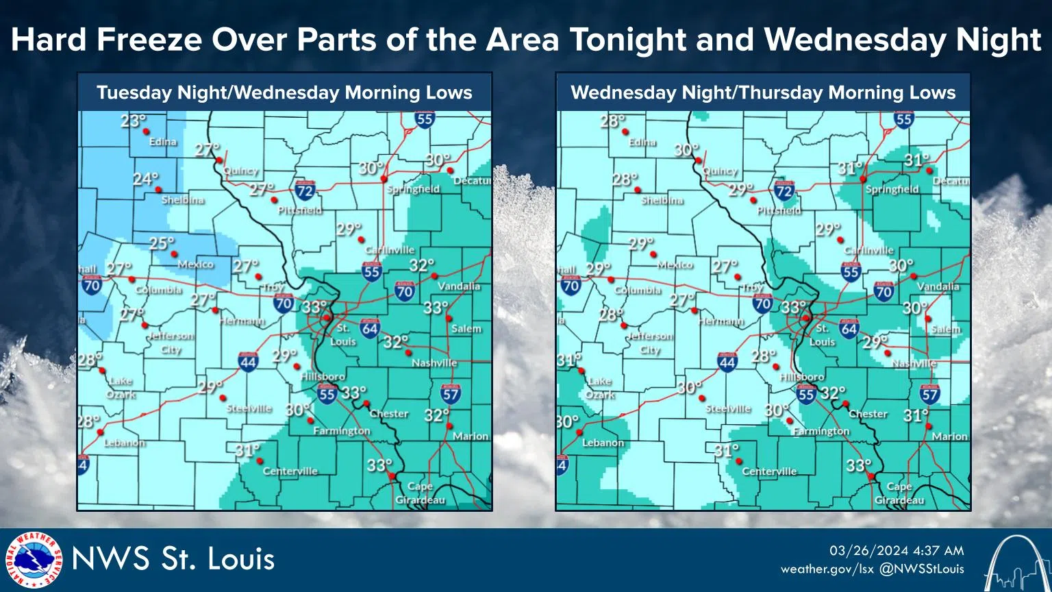 Scattered Showers this morning---Temperatures potentially below freezing tonight and Wednesday night