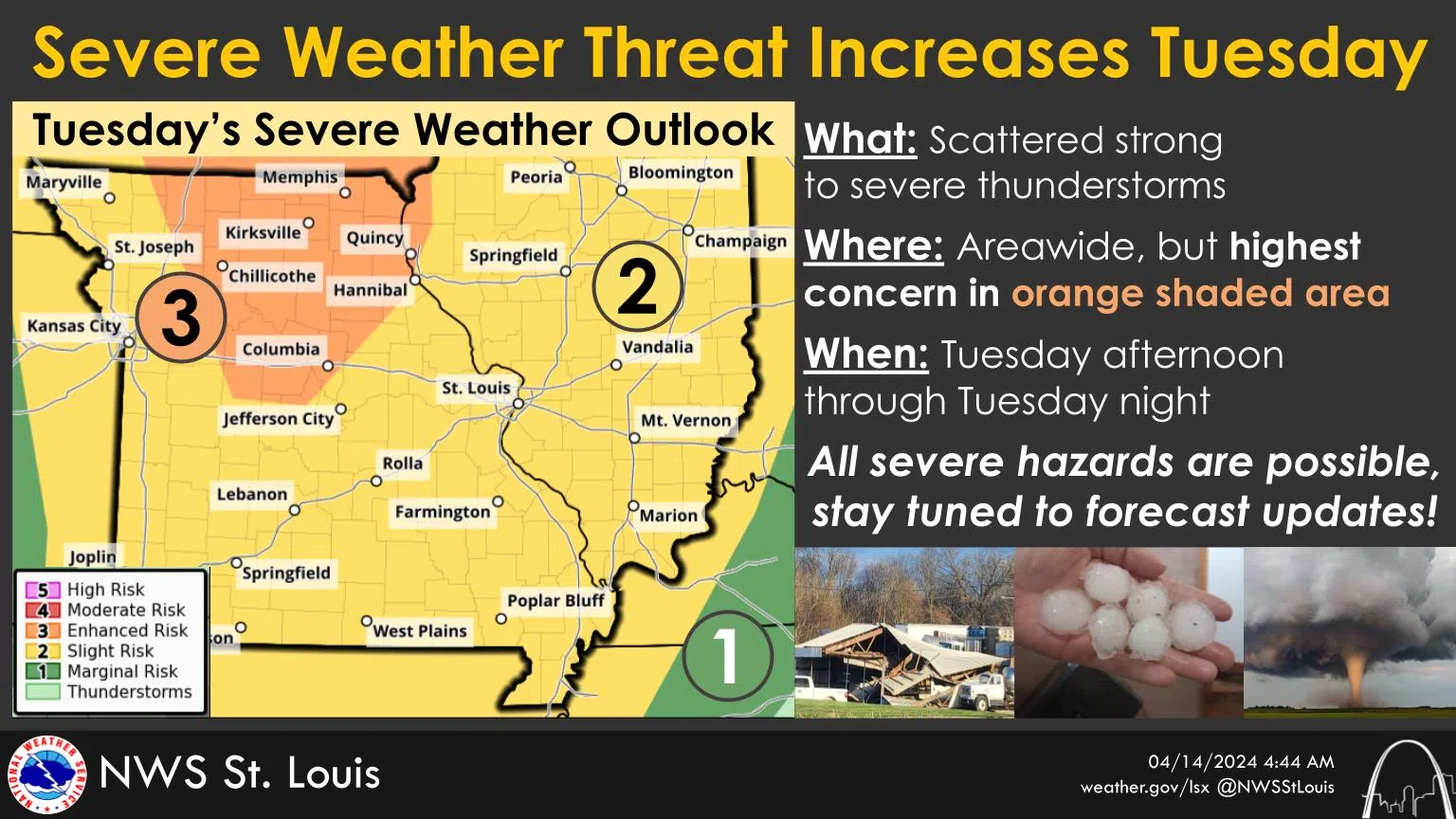 Sunny & Warm today, Severe Storms possible on Tuesday