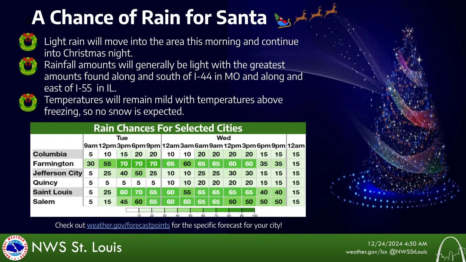 Showers likely for Christmas Eve Night & Christmas Morning