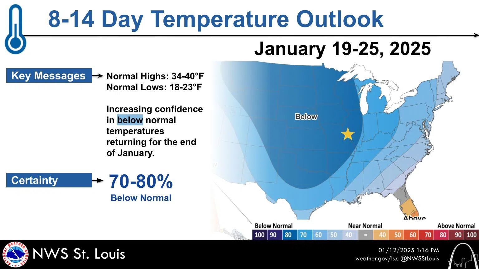 More below-average cold temperatures next week