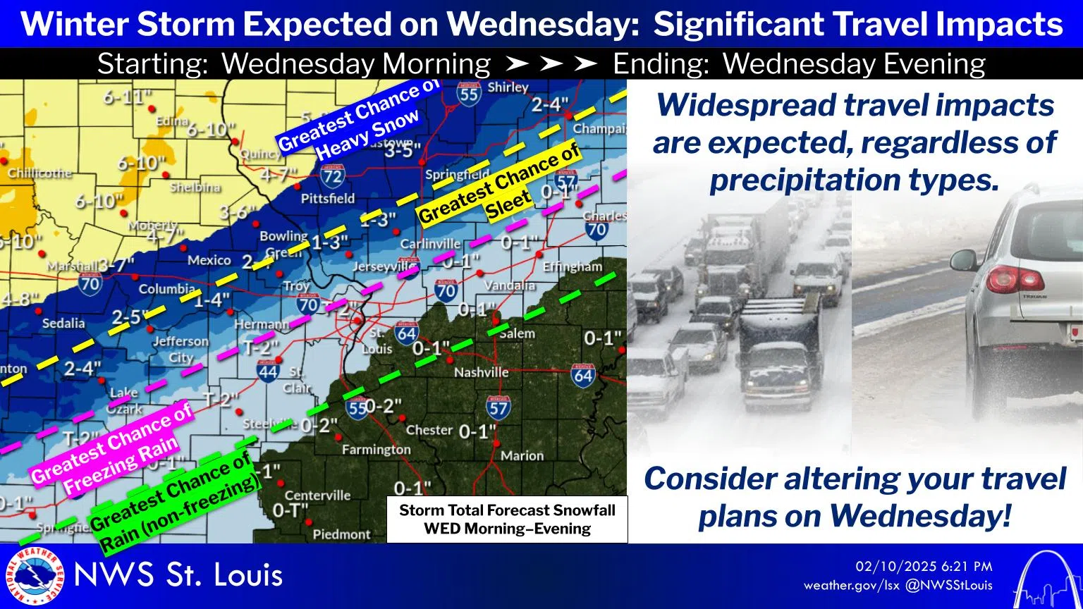 Chance of Snow today, Rain, Freezing Rain & Sleet here on Wednesday