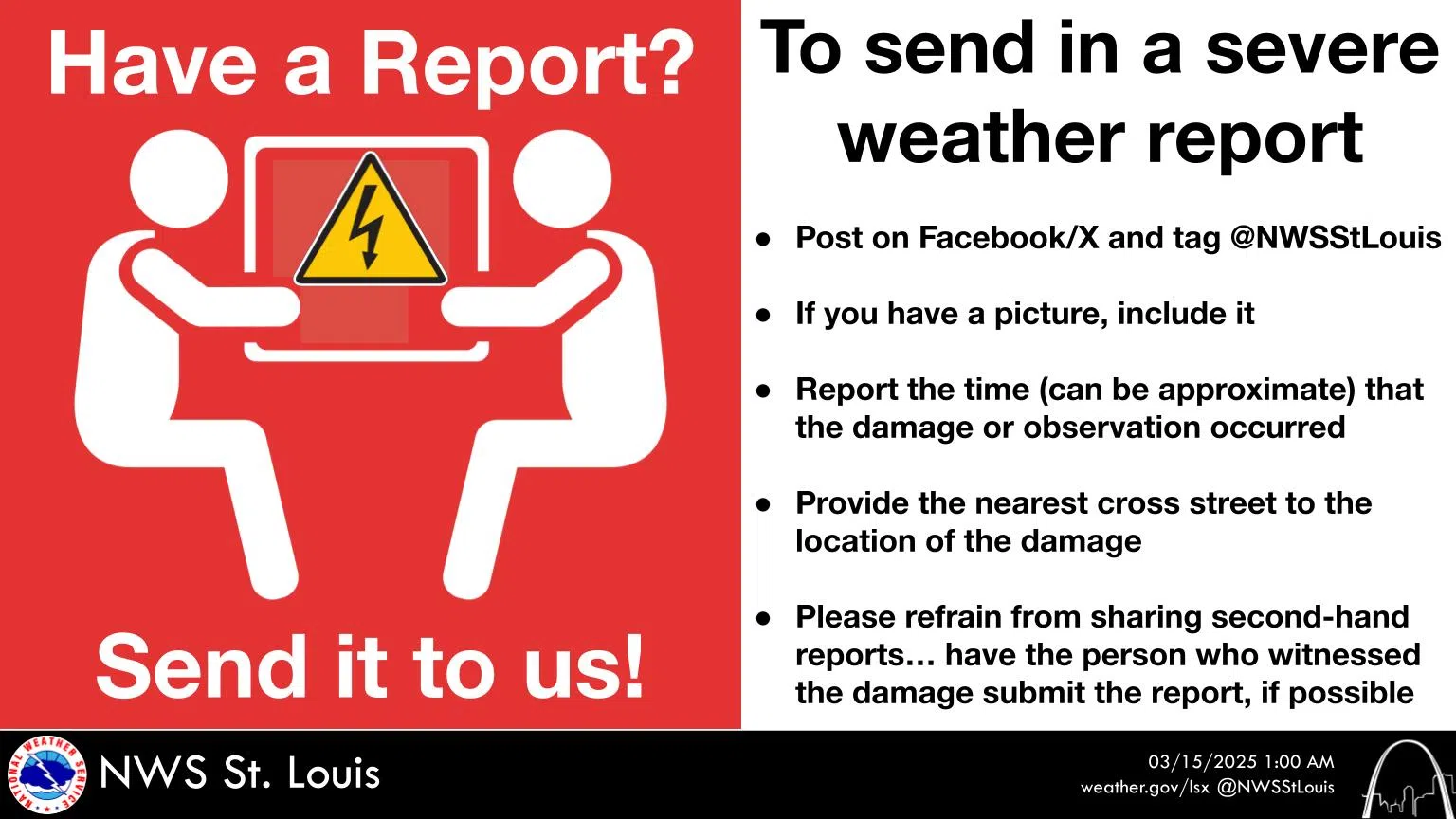 National Weather Service asking folks to send them your storm damage reports