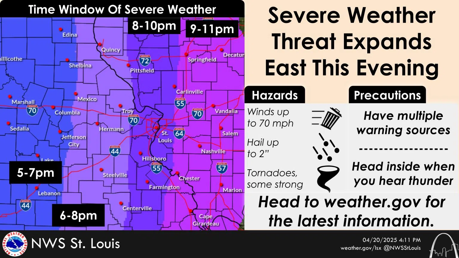 Severe Storms will spread east later on this evening & tonight
