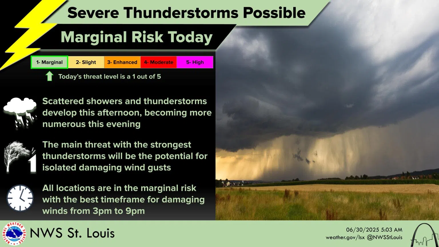 Showers & Storms possible this afternoon and tonight--a few strong to severe storms are possible
