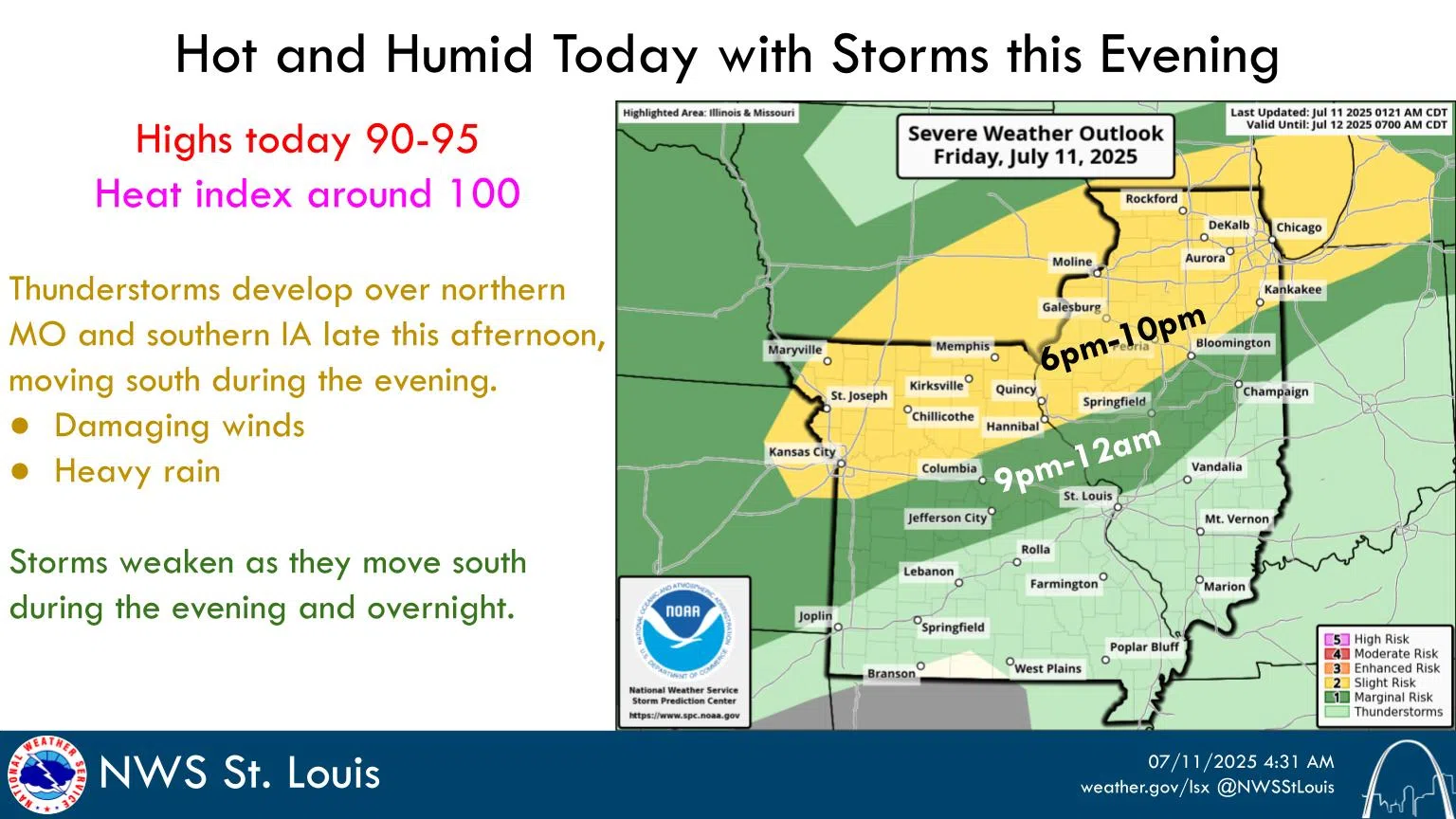 Sunny & Hot Today, Chance of showers and storms late tonight/Saturday