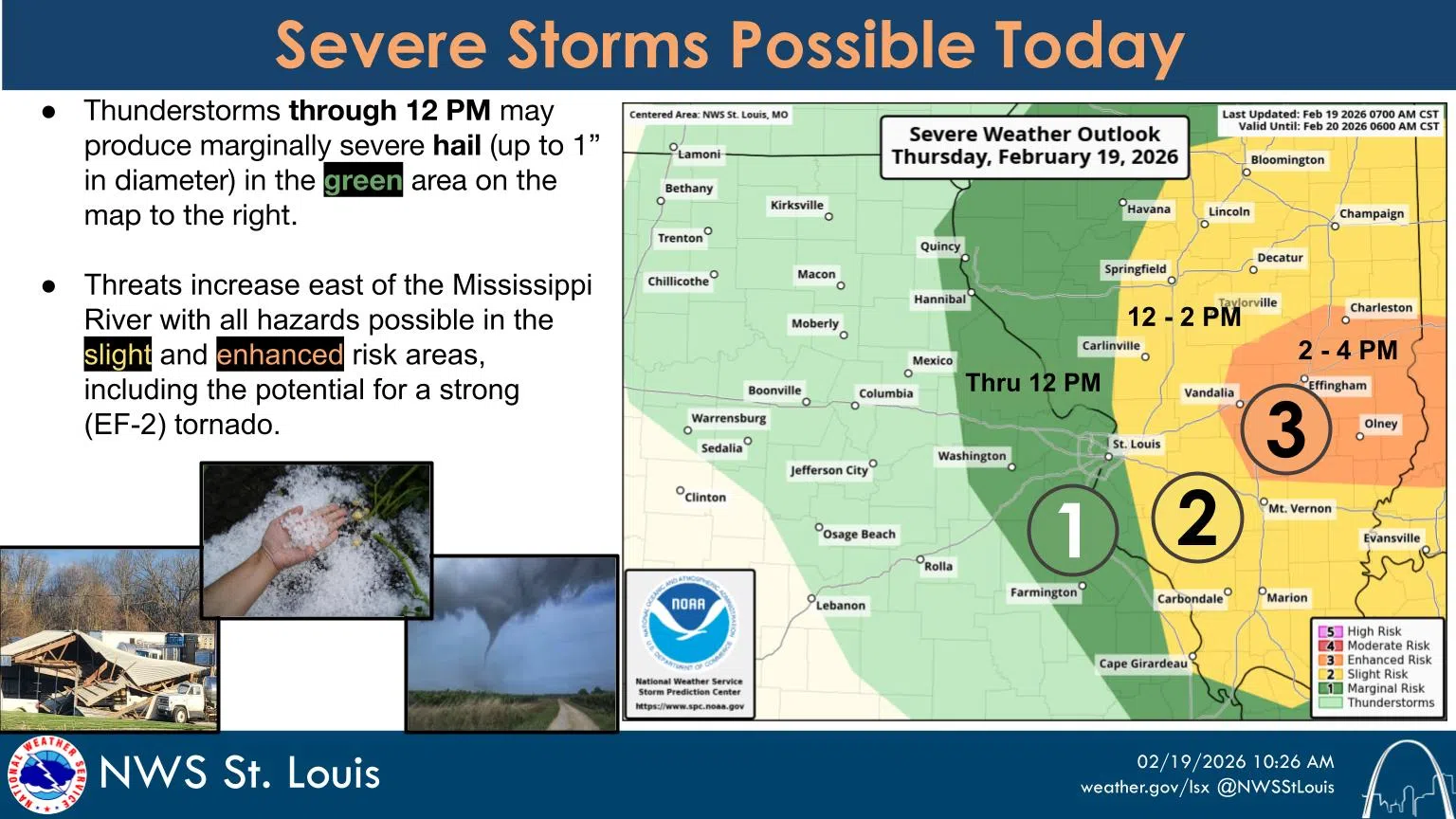 Severe Storms still on track to the area this afternoon---We are now in Enhanced Risk Area for Severe Storms