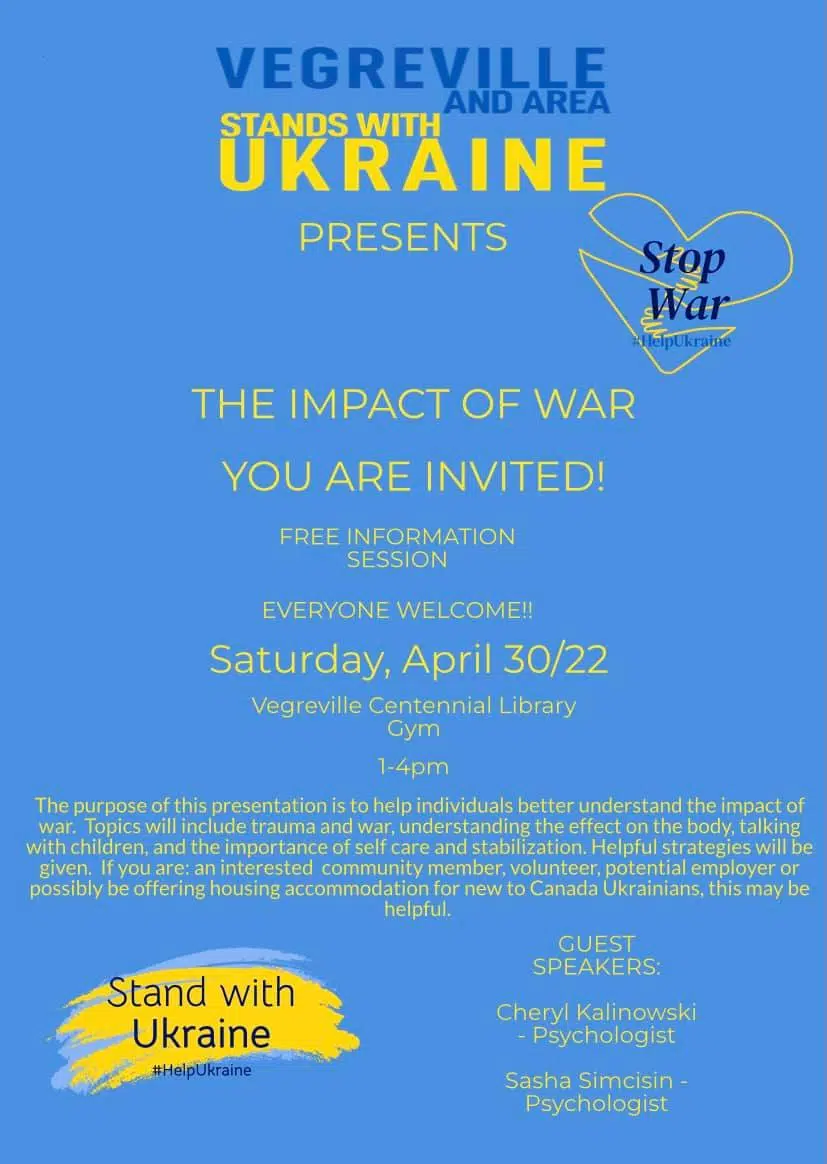 Vegreville And Area Stands With Ukraine Committee Holding Free Information Session On The 'Impact Of War'