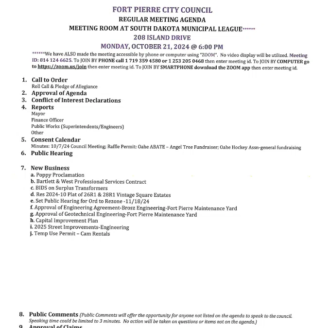 Fort Pierre City Council meets tonight DRGNews
