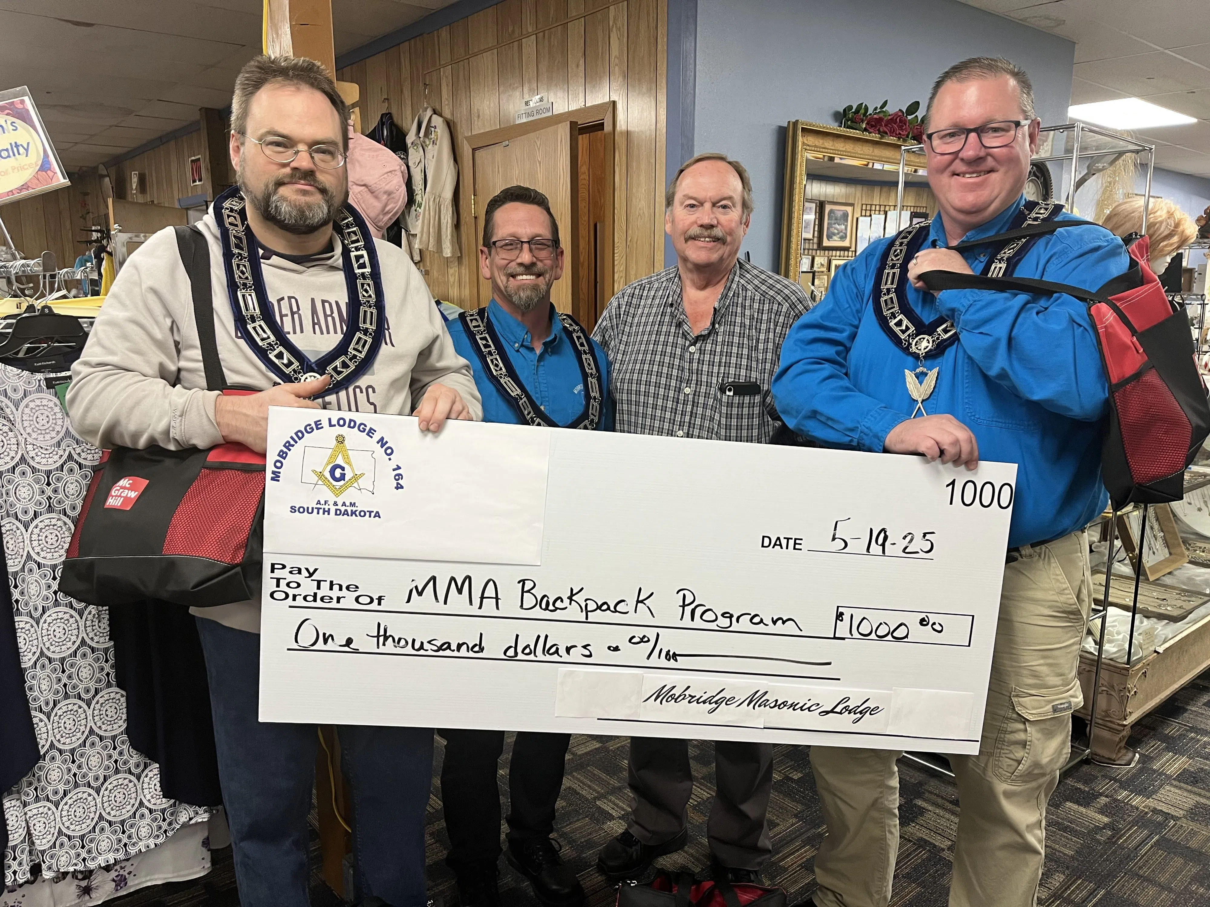 Mobridge Masons support the Mobridge Ministerial Association Backpack Program