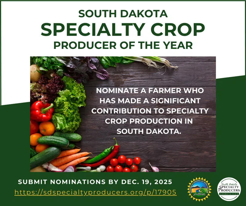 South Dakota looking for nominations for 2025 Specialty Crop Producer of the Year; Nomination deadline is Dec. 19