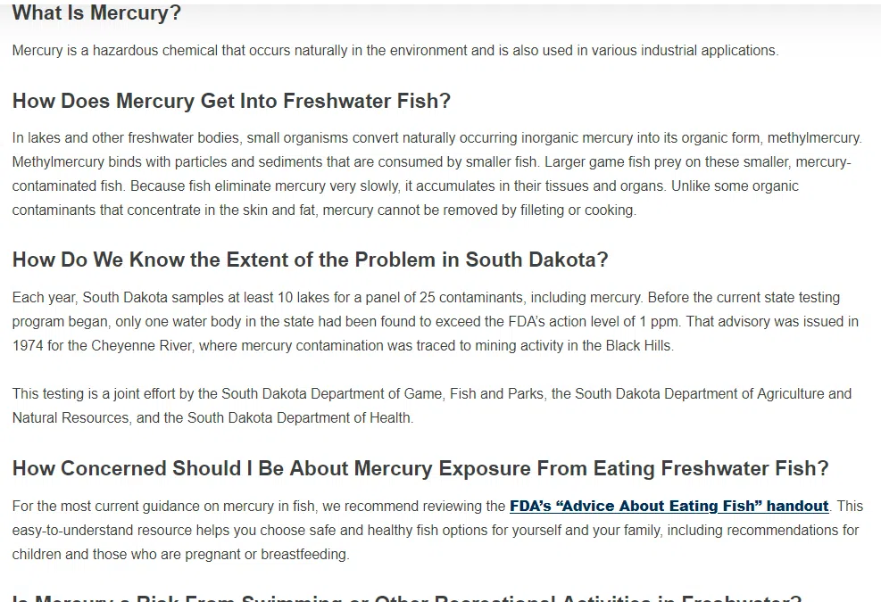 South Dakota Departments of Health, Ag and Natural Resources and Game, Fish and Parks issue new fish consumption advisories due to mercury in Day, Codington and Deuel County lakes